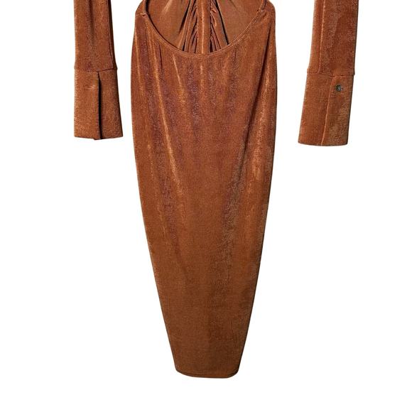 Isalis Dress Midi Button Down Front Split Back Long Sleeve V Neck Ruched Size S - Picture 7 of 11